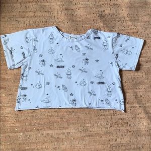 White astronaut print kid girls crop top